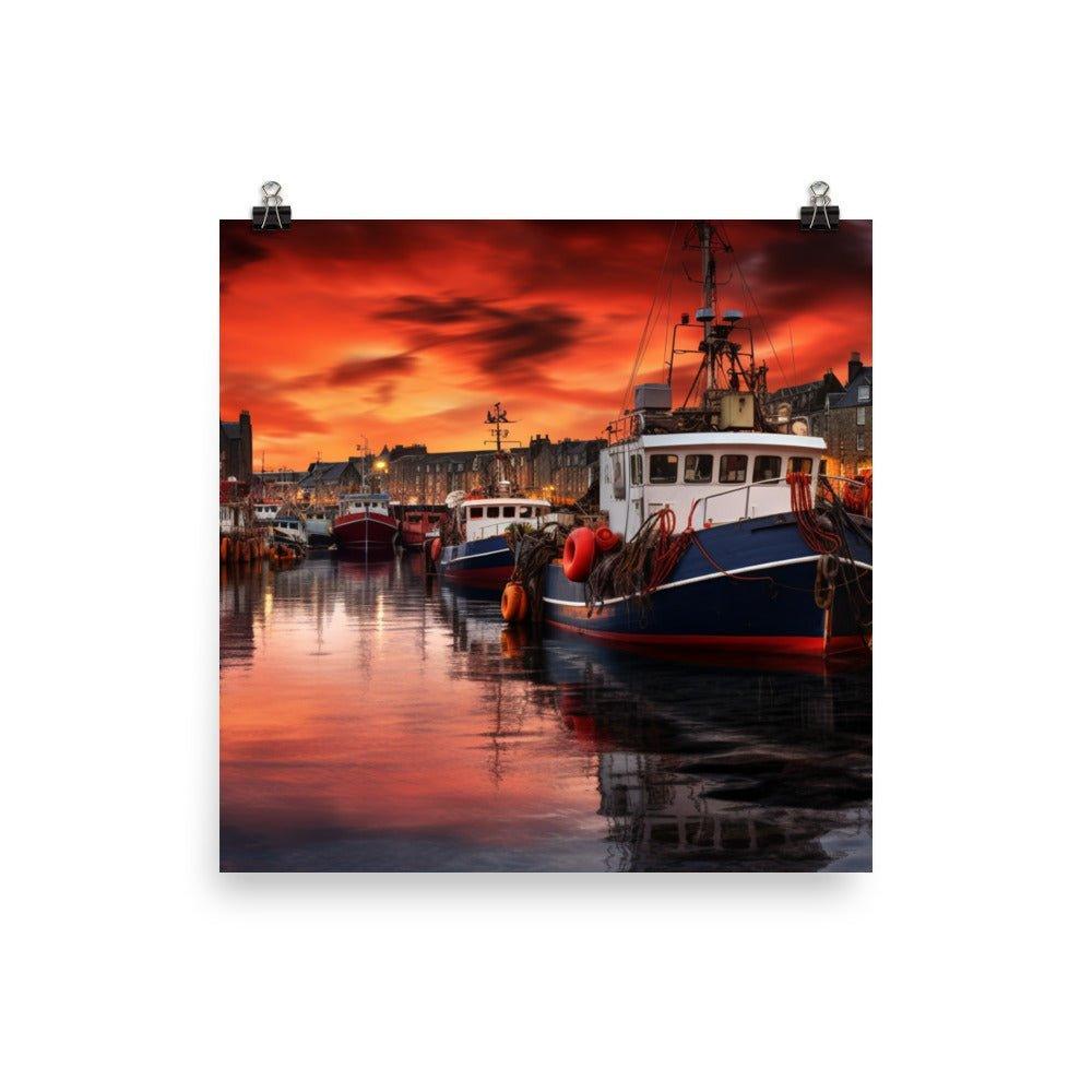 Aberdeen Harbor Sunset Fiery Sky and Calm Waters Poster - Oh Posters