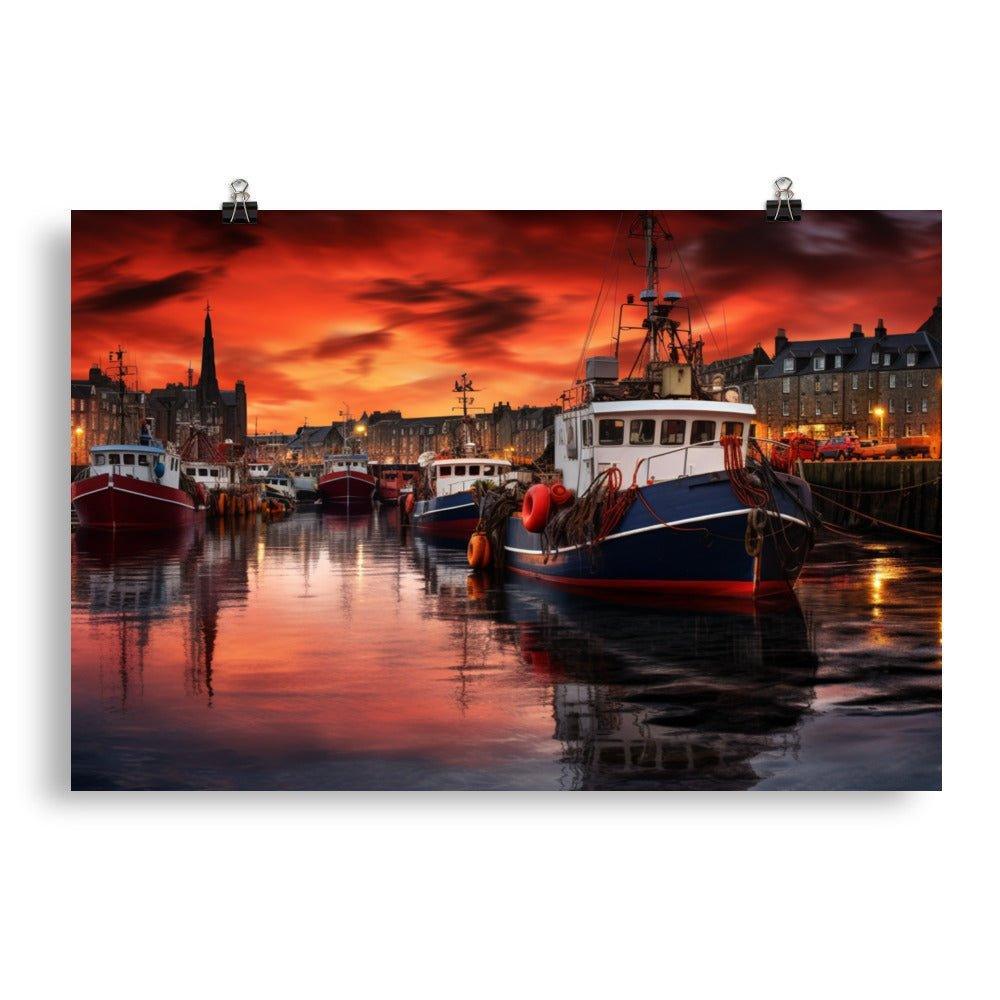 Aberdeen Harbor Sunset Fiery Sky and Calm Waters Poster - Oh Posters