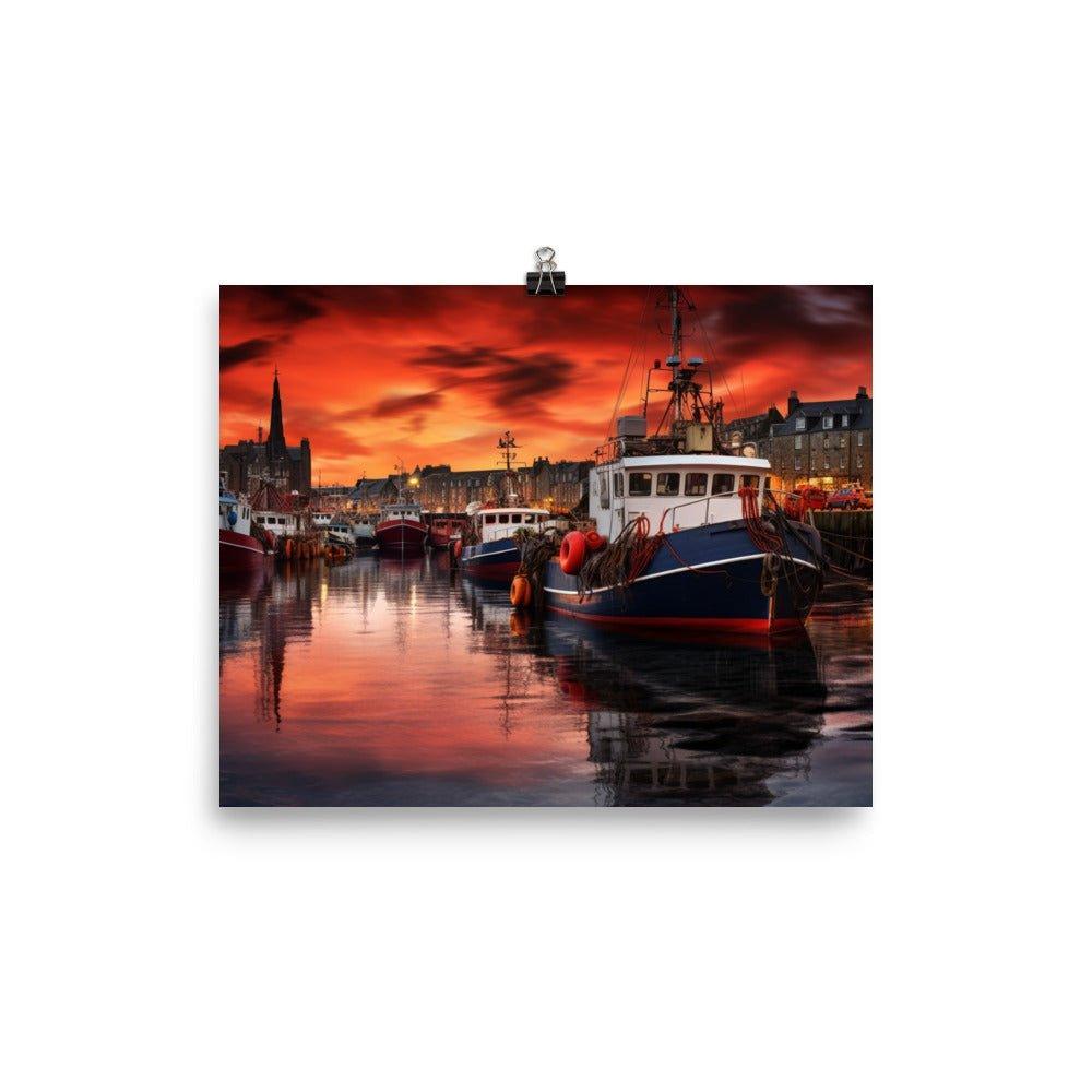 Aberdeen Harbor Sunset Fiery Sky and Calm Waters Poster - Oh Posters