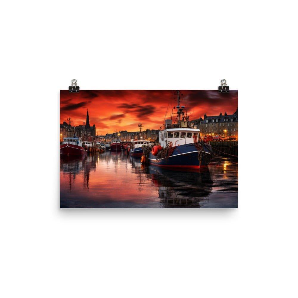 Aberdeen Harbor Sunset Fiery Sky and Calm Waters Poster - Oh Posters