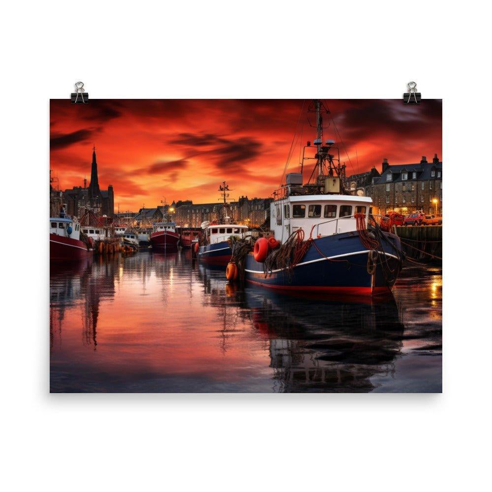 Aberdeen Harbor Sunset Fiery Sky and Calm Waters Poster - Oh Posters