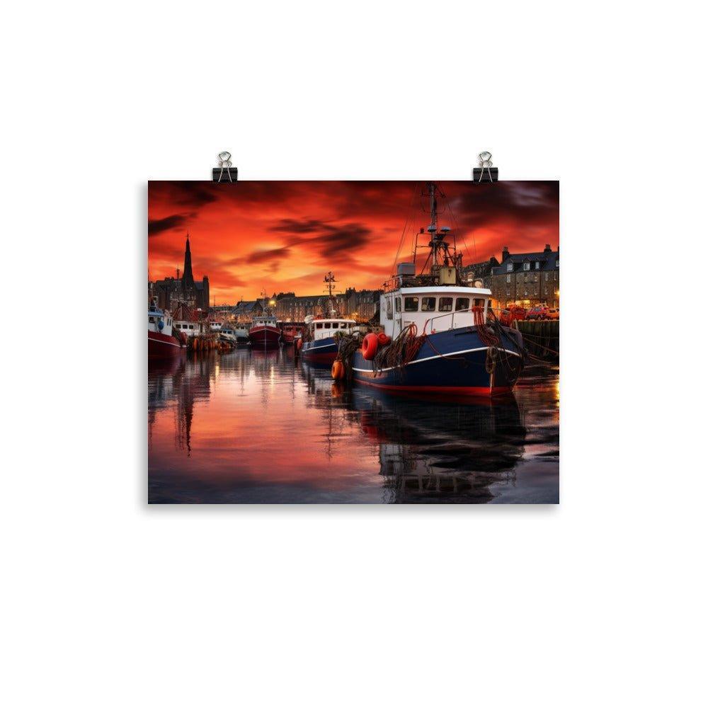 Aberdeen Harbor Sunset Fiery Sky and Calm Waters Poster - Oh Posters