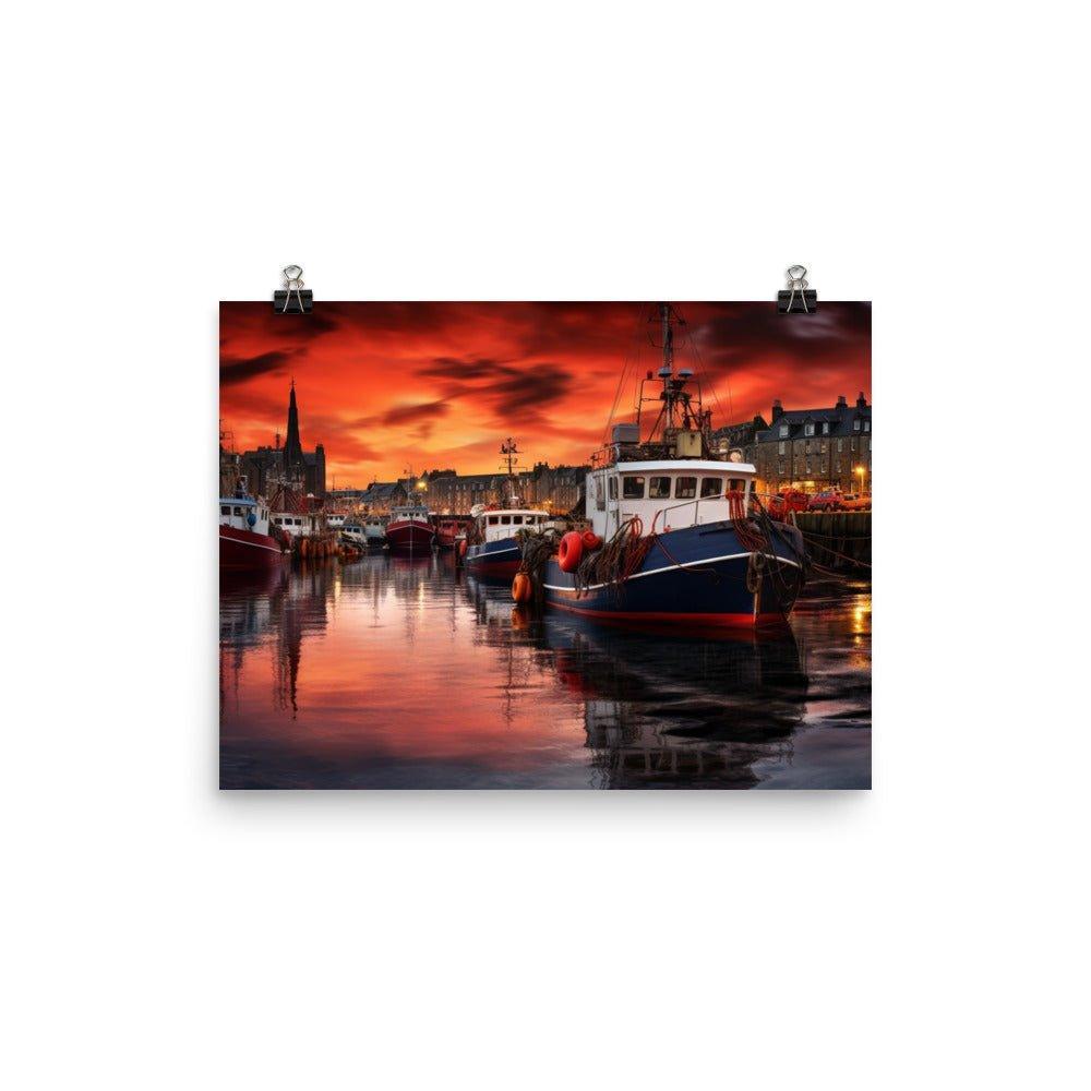 Aberdeen Harbor Sunset Fiery Sky and Calm Waters Poster - Oh Posters