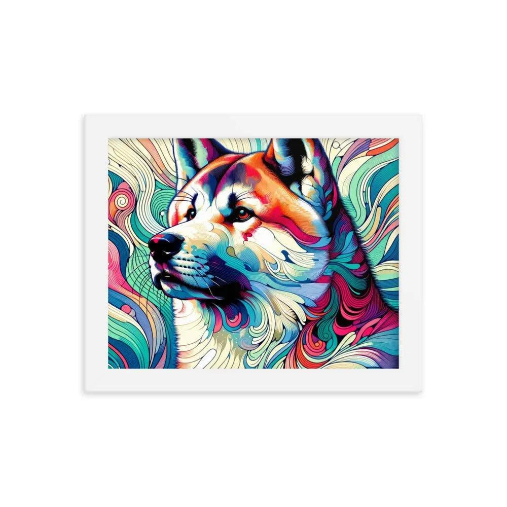 Abstract Akita Majestic Art Geometric Shapes Vibrant Colors Framed Poster - Oh Posters