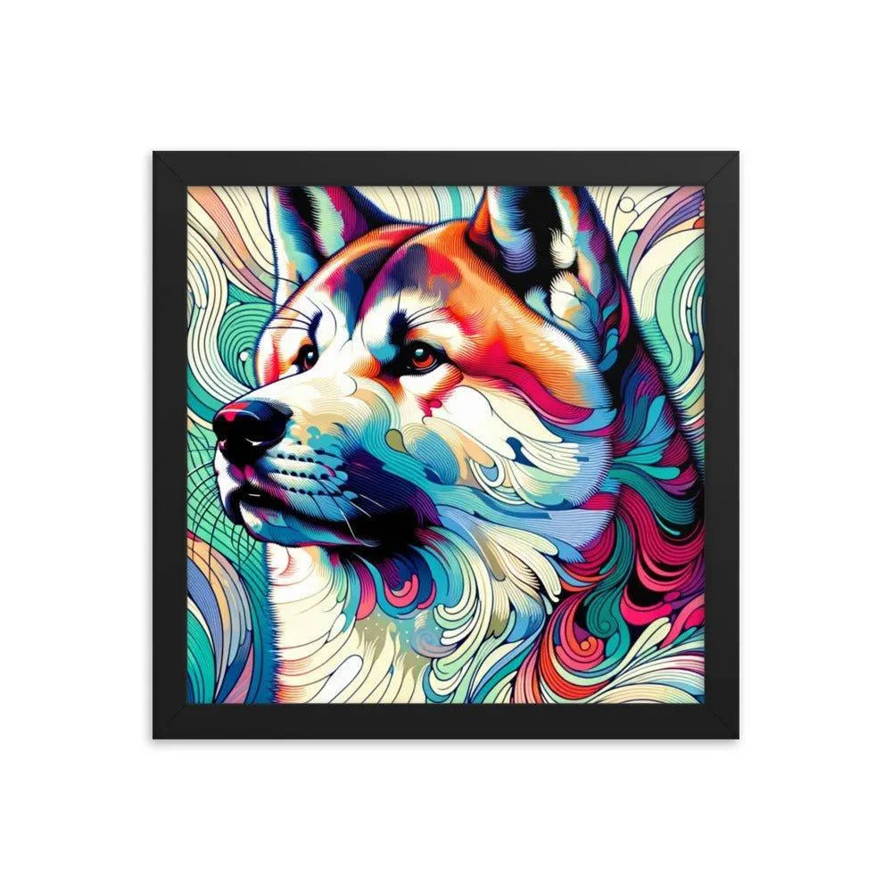 Abstract Akita Majestic Art Geometric Shapes Vibrant Colors Framed Poster - Oh Posters