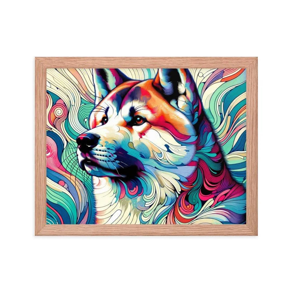 Abstract Akita Majestic Art Geometric Shapes Vibrant Colors Framed Poster - Oh Posters