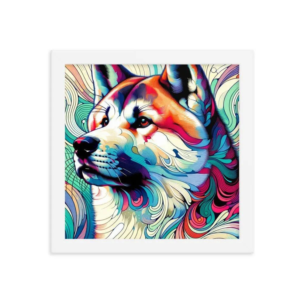 Abstract Akita Majestic Art Geometric Shapes Vibrant Colors Framed Poster - Oh Posters