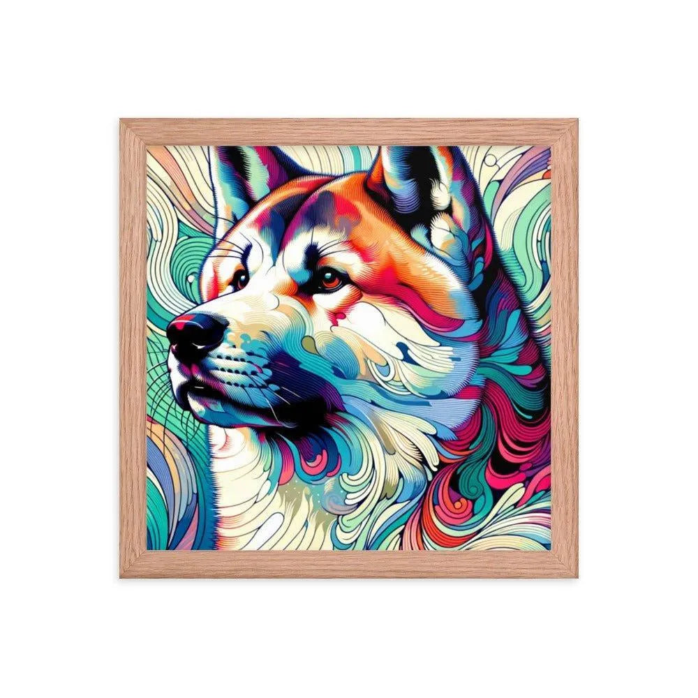 Abstract Akita Majestic Art Geometric Shapes Vibrant Colors Framed Poster - Oh Posters