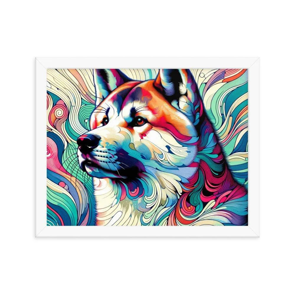 Abstract Akita Majestic Art Geometric Shapes Vibrant Colors Framed Poster - Oh Posters