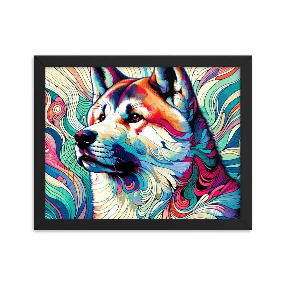 Abstract Akita Majestic Art Geometric Shapes Vibrant Colors Framed Poster - Oh Posters