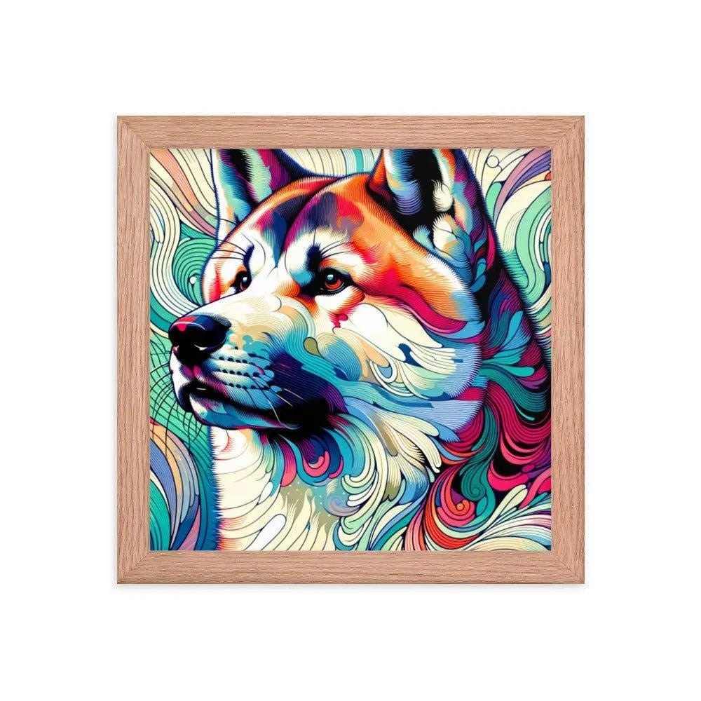 Abstract Akita Majestic Art Geometric Shapes Vibrant Colors Framed Poster - Oh Posters