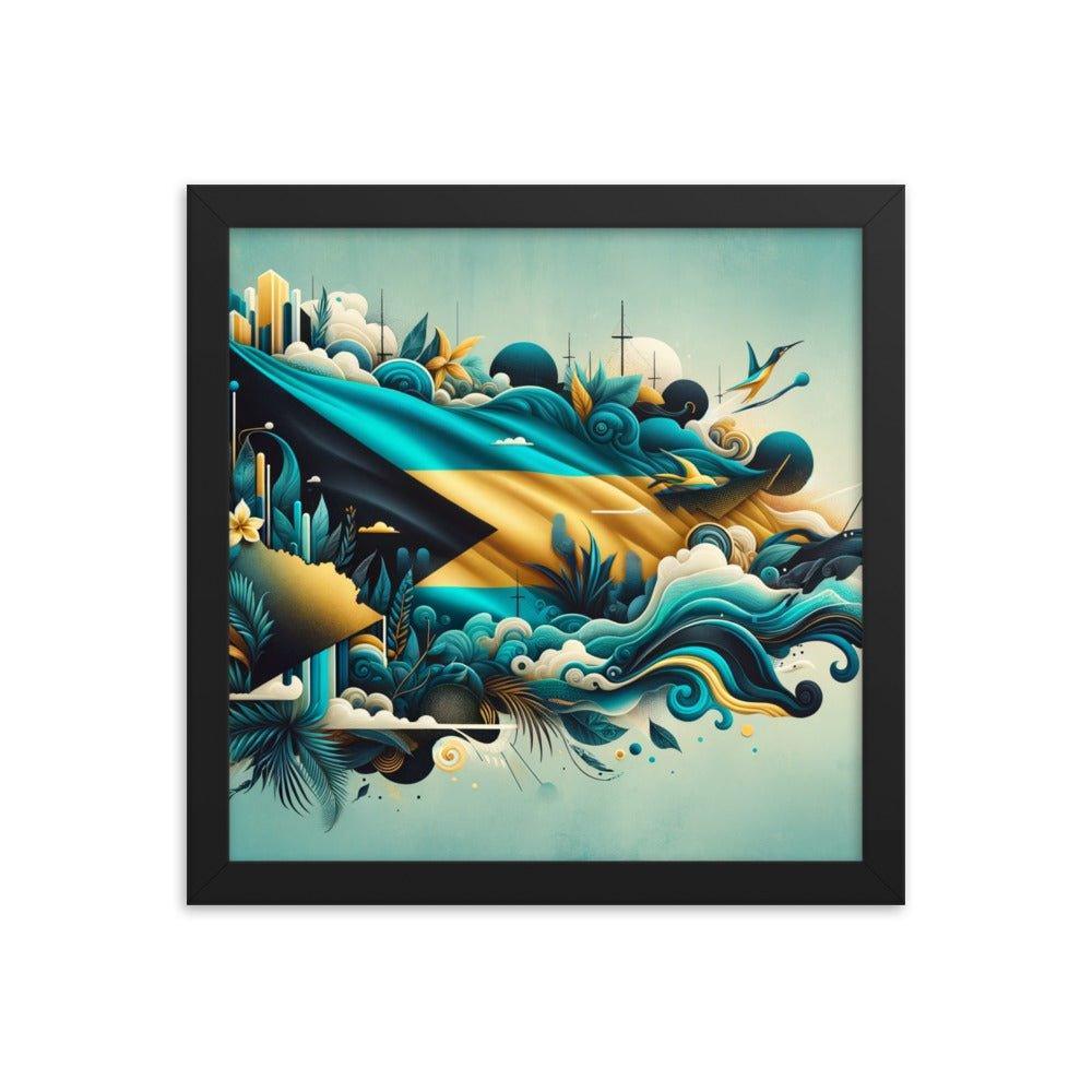 Abstract Bahamas Flag Waves Digital Art Framed Poster - Oh Posters