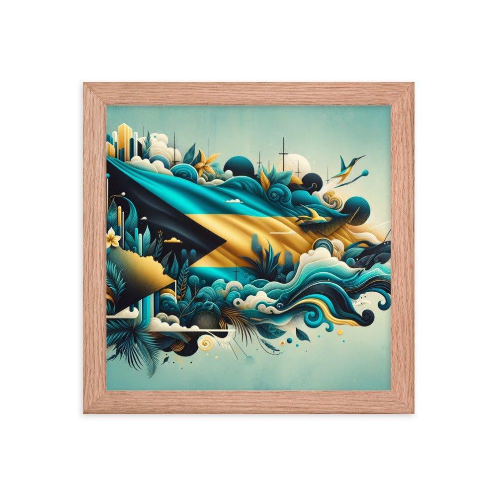 Abstract Bahamas Flag Waves Digital Art Framed Poster - Oh Posters