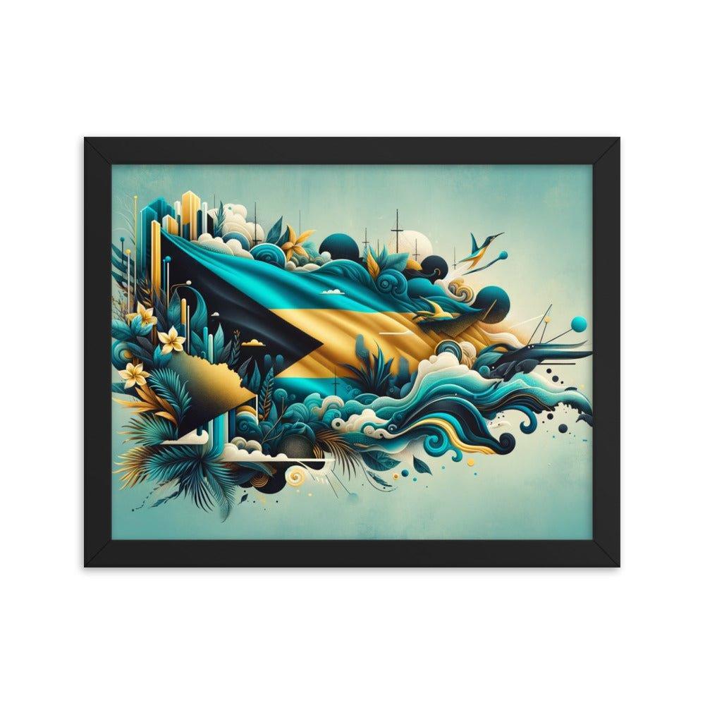 Abstract Bahamas Flag Waves Digital Art Framed Poster - Oh Posters