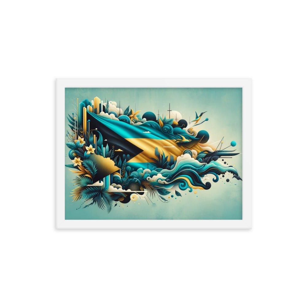 Abstract Bahamas Flag Waves Digital Art Framed Poster - Oh Posters