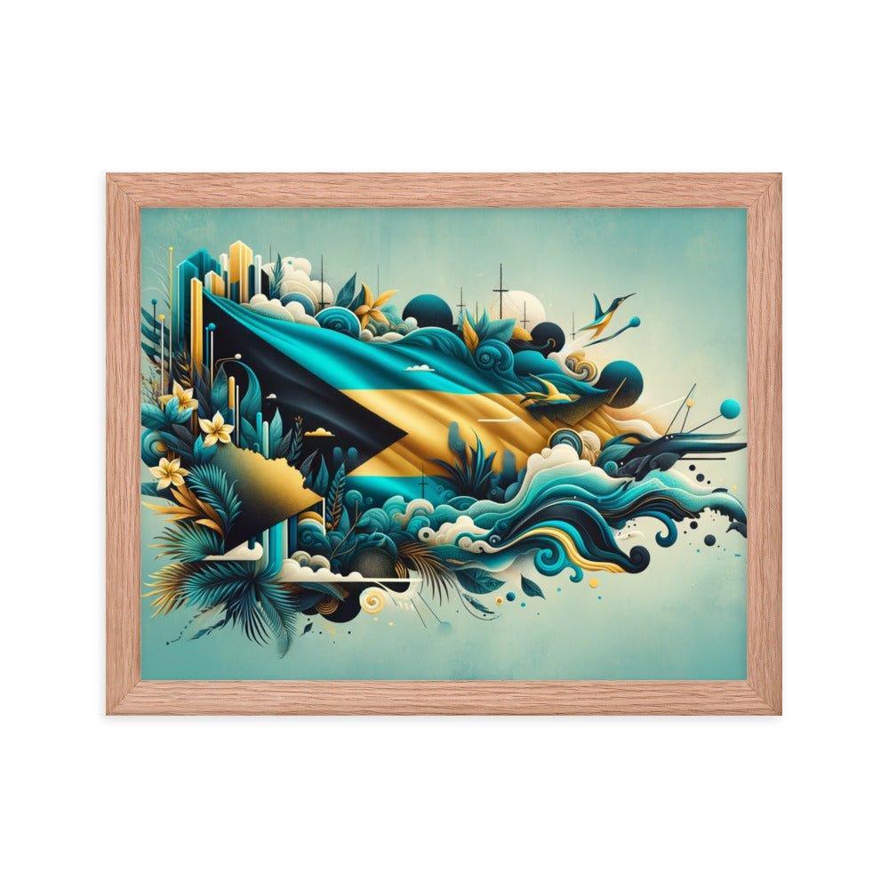 Abstract Bahamas Flag Waves Digital Art Framed Poster - Oh Posters