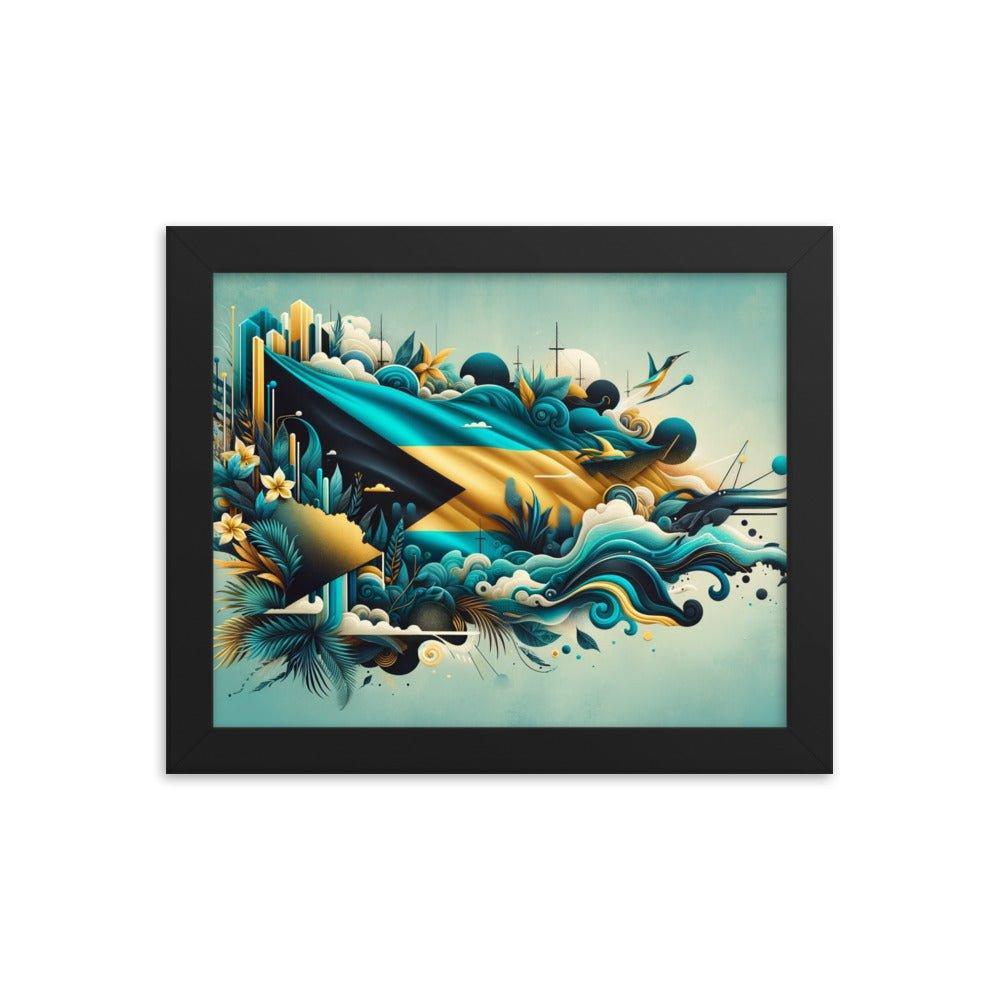 Abstract Bahamas Flag Waves Digital Art Framed Poster - Oh Posters