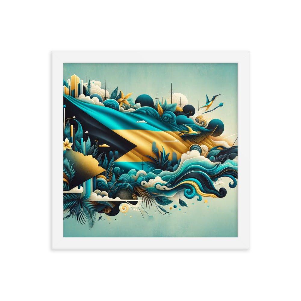 Abstract Bahamas Flag Waves Digital Art Framed Poster - Oh Posters