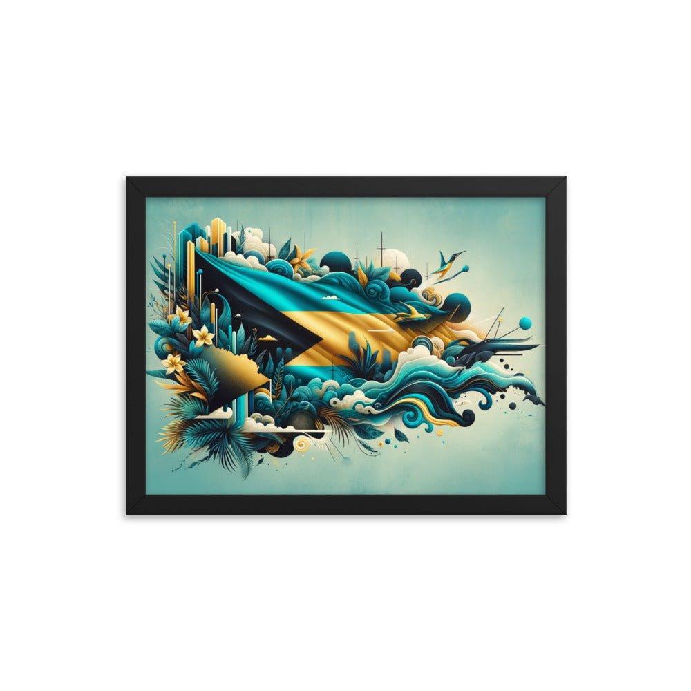 Abstract Bahamas Flag Waves Digital Art Framed Poster - Oh Posters