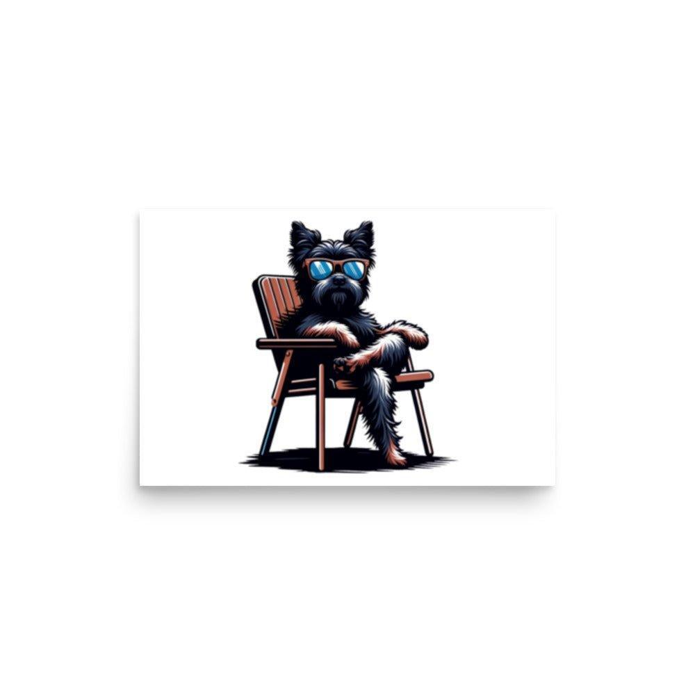 Affenpinscher Relaxing in Chair Vector Whimsical Art Poster - Oh Posters