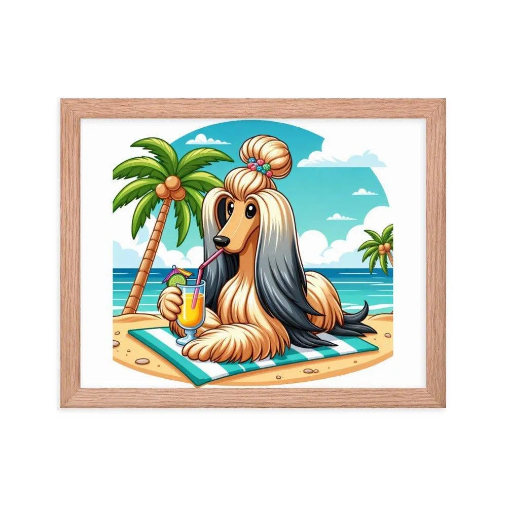 Afghan Hound Beach Vacation Cartoon Framed Poster - Oh Posters