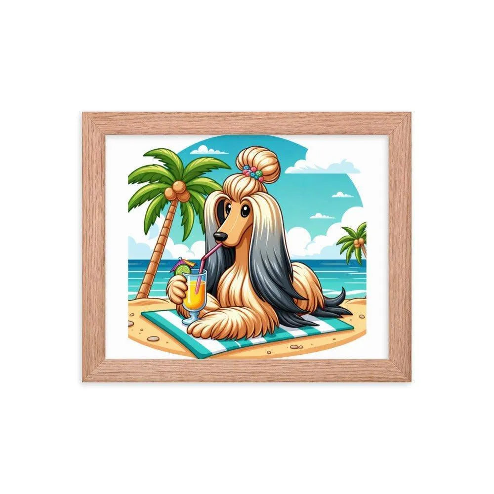 Afghan Hound Beach Vacation Cartoon Framed Poster - Oh Posters