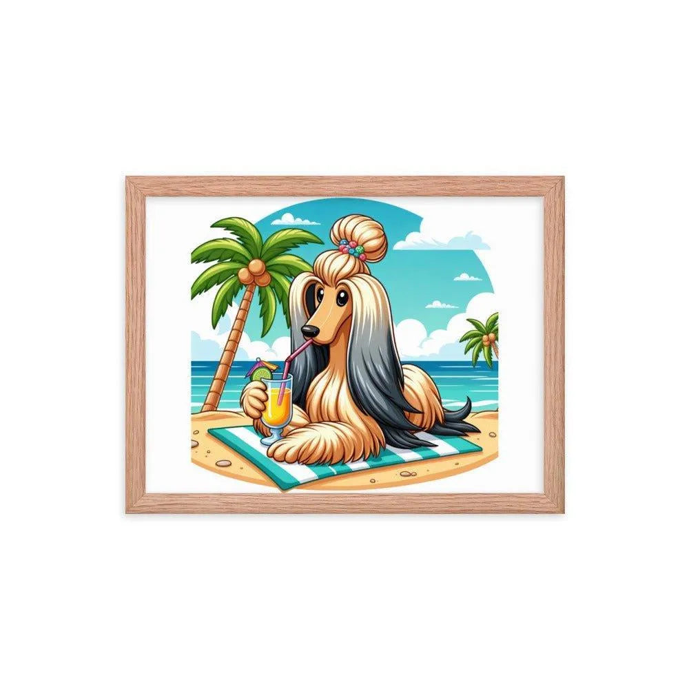 Afghan Hound Beach Vacation Cartoon Framed Poster - Oh Posters