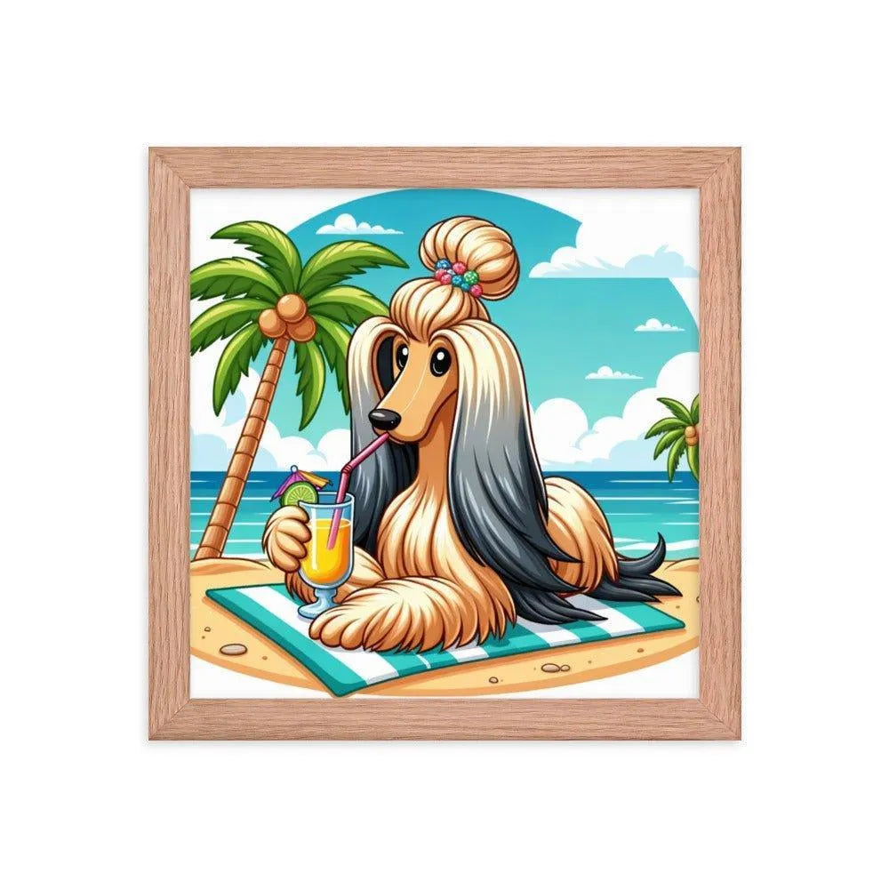 Afghan Hound Beach Vacation Cartoon Framed Poster - Oh Posters