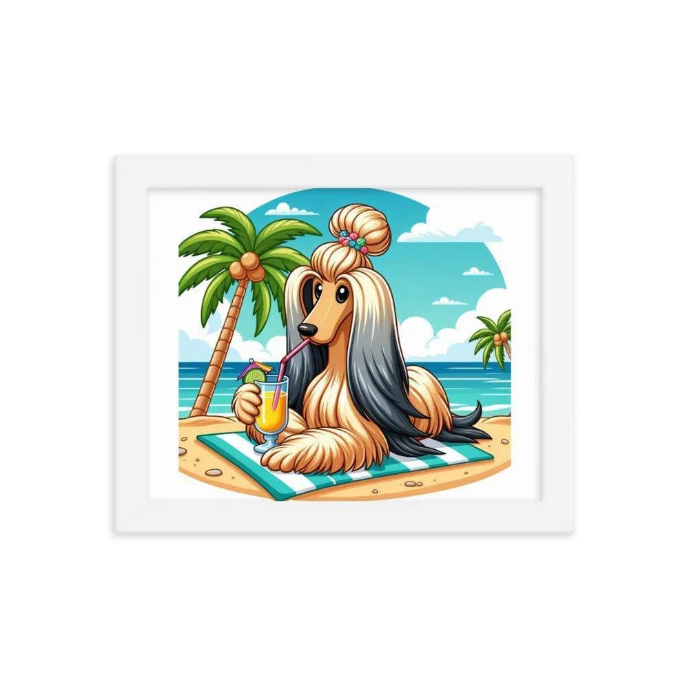 Afghan Hound Beach Vacation Cartoon Framed Poster - Oh Posters