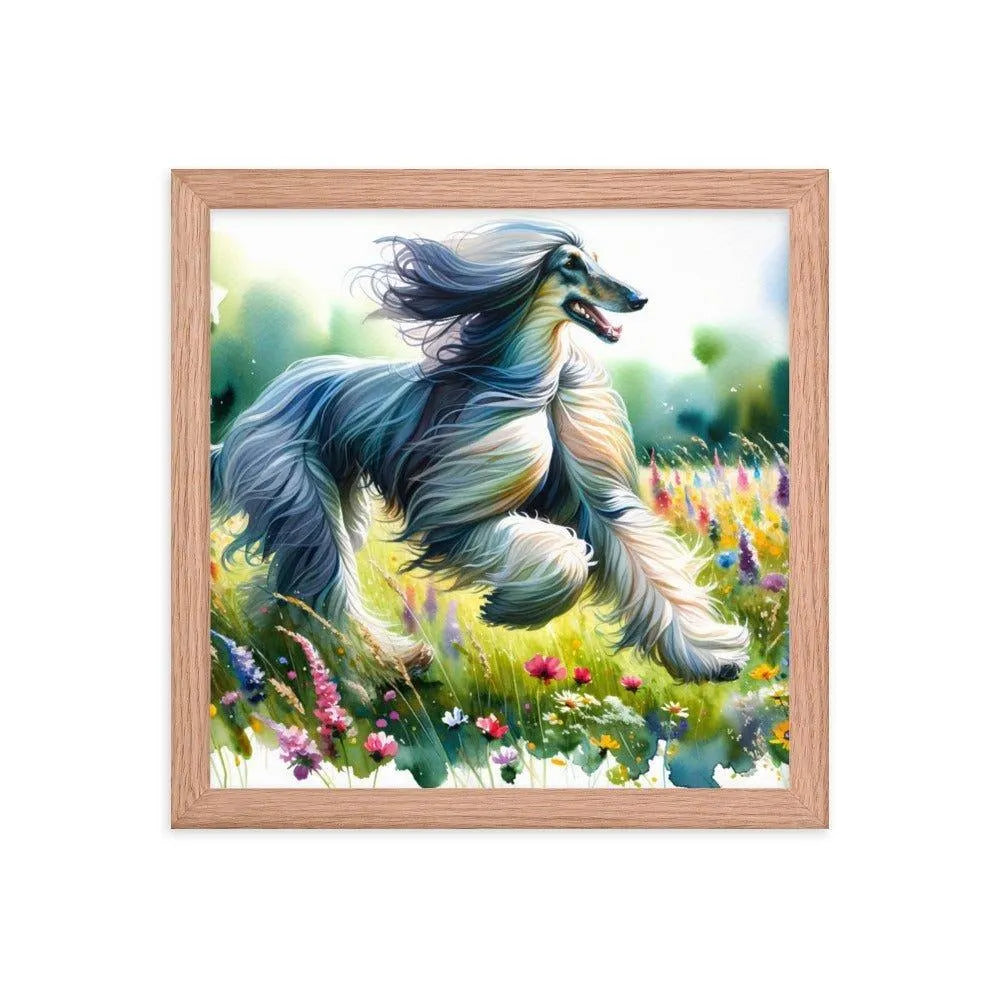 Afghan Hound Joyful Run Floral Paradise Framed Poster - Oh Posters