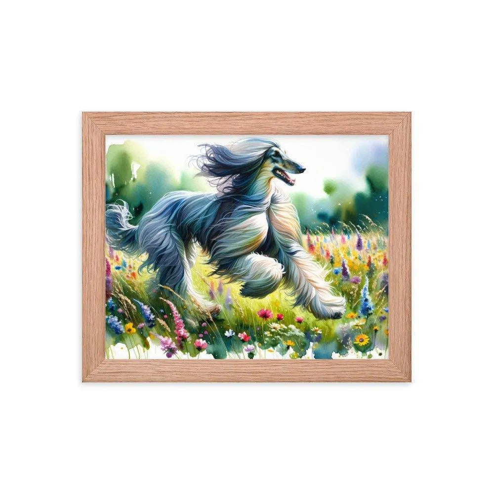 Afghan Hound Joyful Run Floral Paradise Framed Poster - Oh Posters