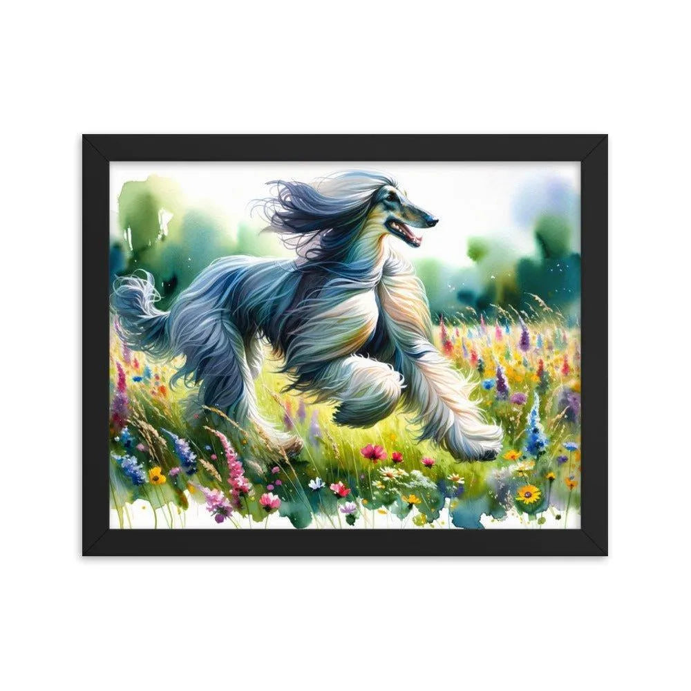 Afghan Hound Joyful Run Floral Paradise Framed Poster - Oh Posters