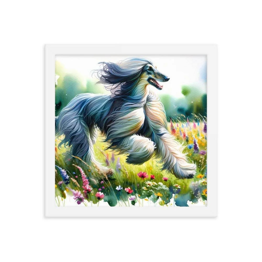 Afghan Hound Joyful Run Floral Paradise Framed Poster - Oh Posters