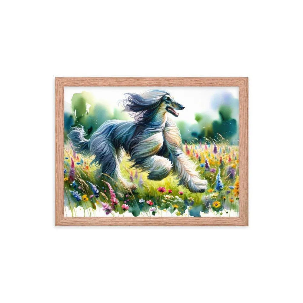 Afghan Hound Joyful Run Floral Paradise Framed Poster - Oh Posters