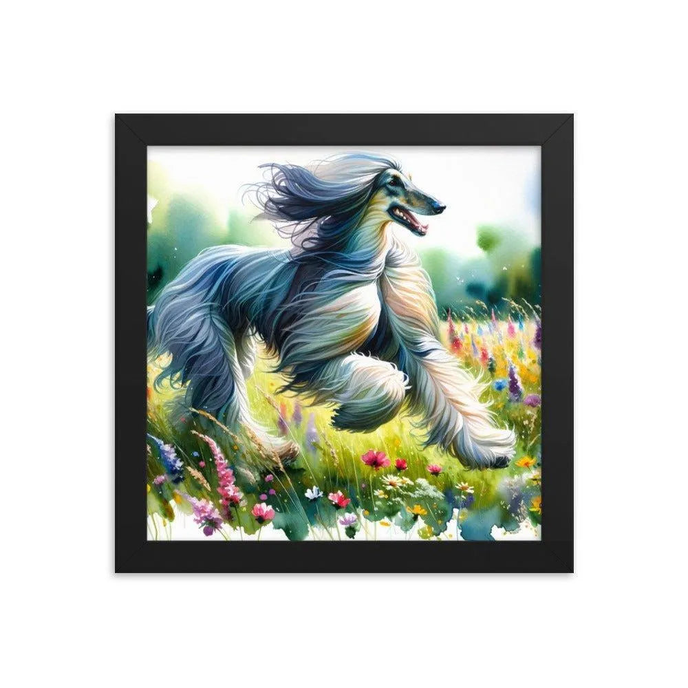 Afghan Hound Joyful Run Floral Paradise Framed Poster - Oh Posters