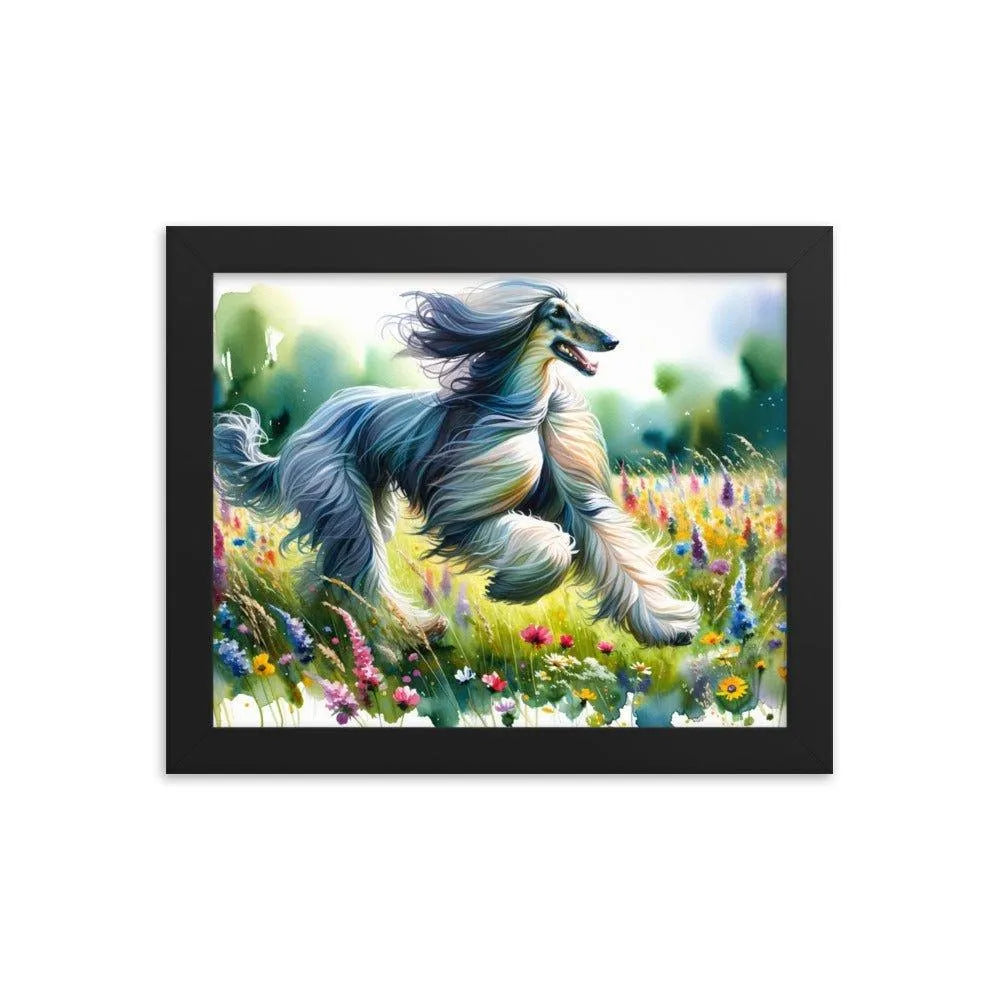 Afghan Hound Joyful Run Floral Paradise Framed Poster - Oh Posters