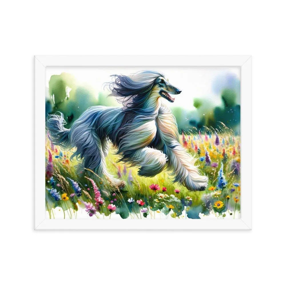 Afghan Hound Joyful Run Floral Paradise Framed Poster - Oh Posters