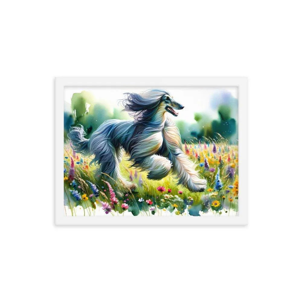 Afghan Hound Joyful Run Floral Paradise Framed Poster - Oh Posters