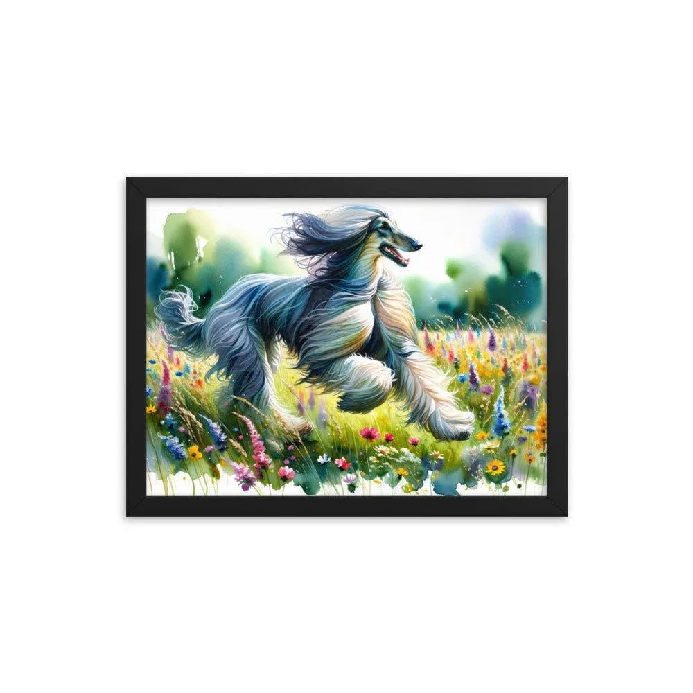 Afghan Hound Joyful Run Floral Paradise Framed Poster - Oh Posters