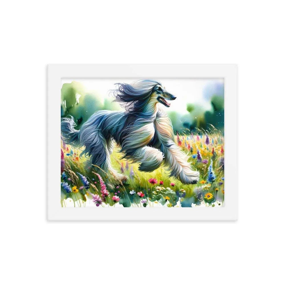 Afghan Hound Joyful Run Floral Paradise Framed Poster - Oh Posters