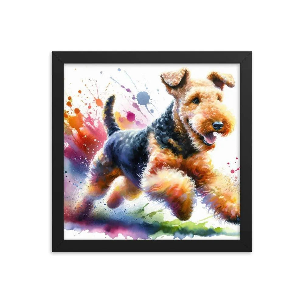 Airedale Terrier Joyful Run Watercolor Framed Poster - Oh Posters