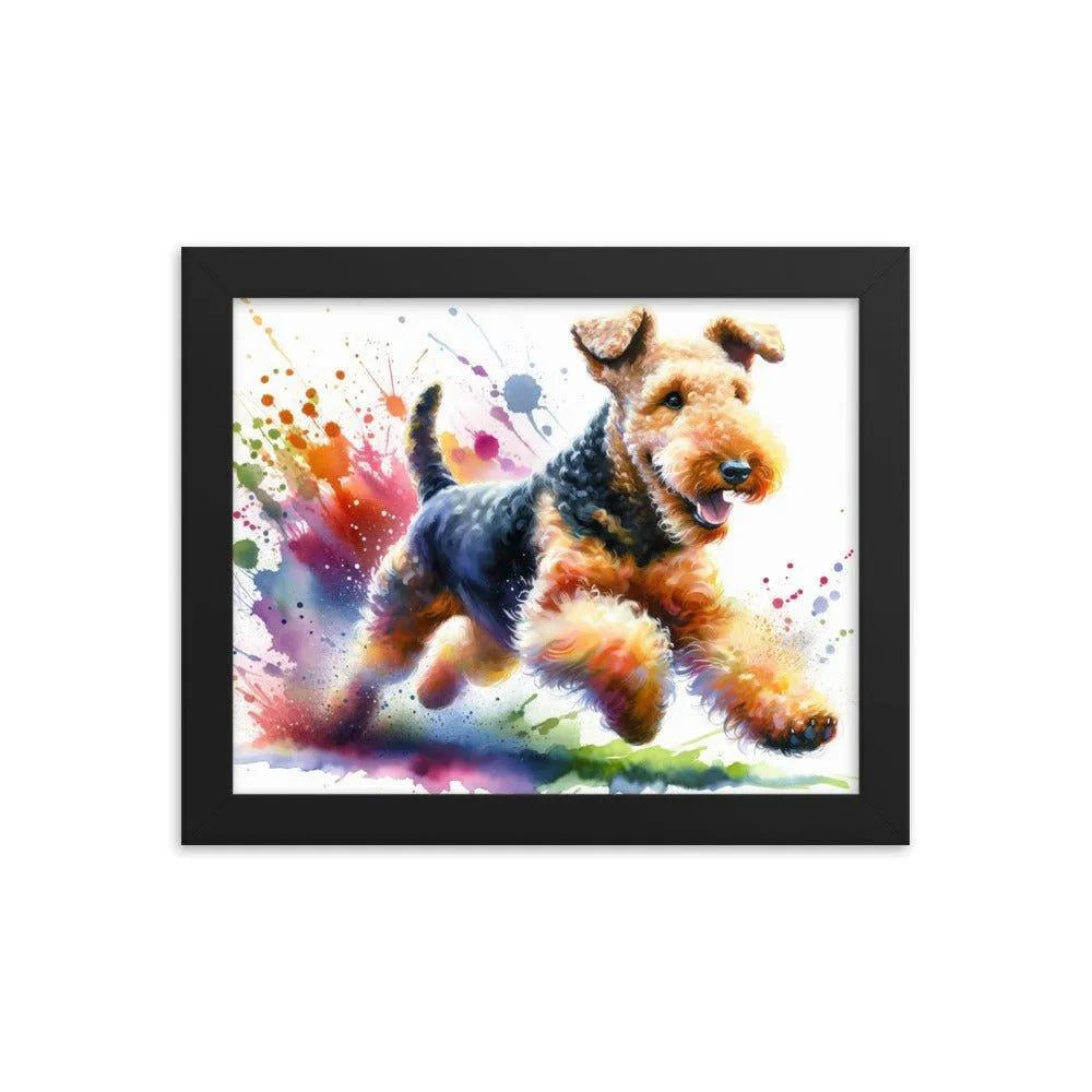 Airedale Terrier Joyful Run Watercolor Framed Poster - Oh Posters