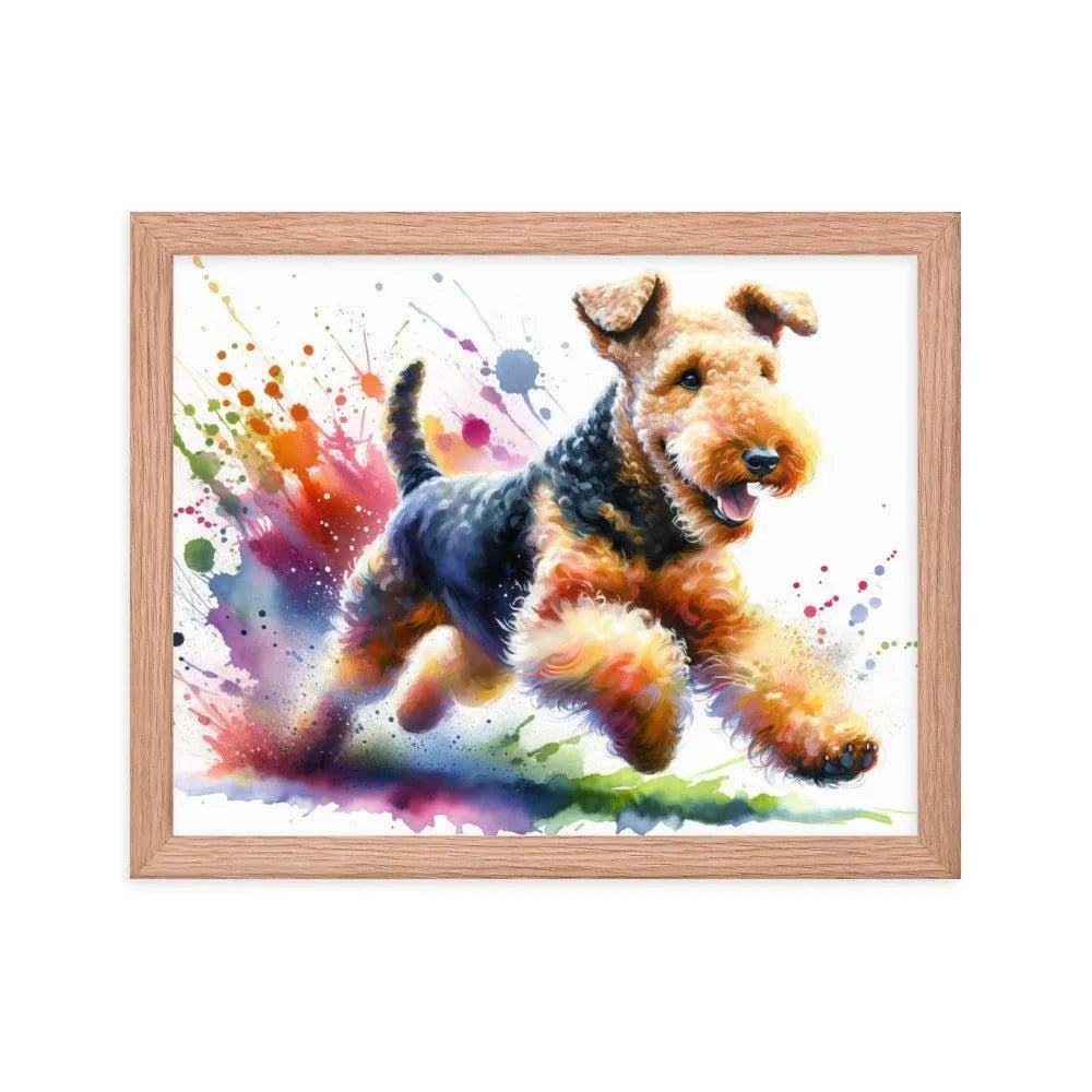 Airedale Terrier Joyful Run Watercolor Framed Poster - Oh Posters