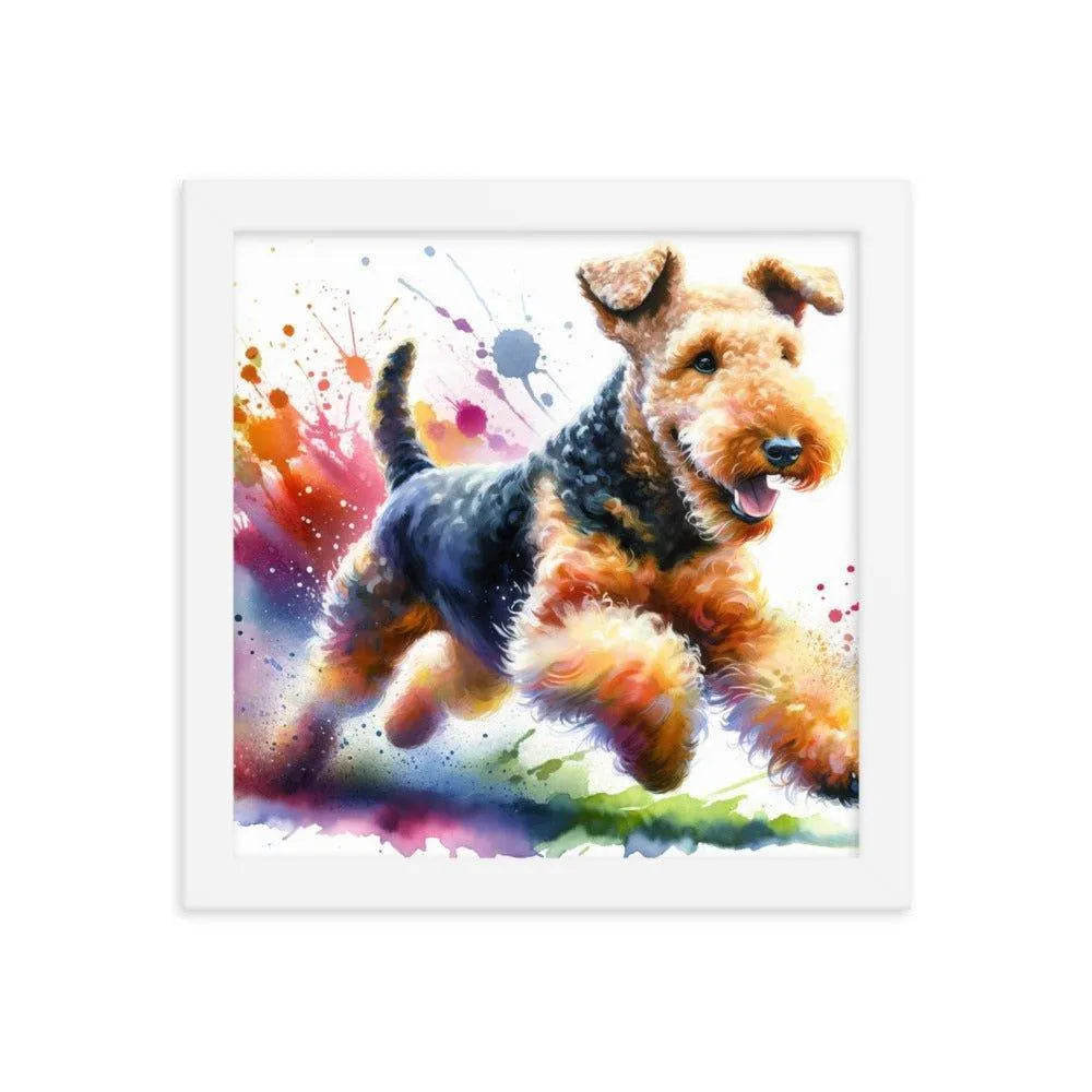 Airedale Terrier Joyful Run Watercolor Framed Poster - Oh Posters