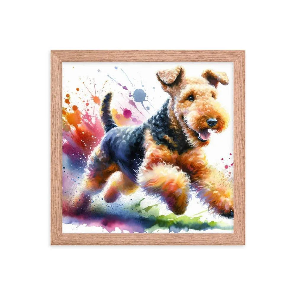 Airedale Terrier Joyful Run Watercolor Framed Poster - Oh Posters