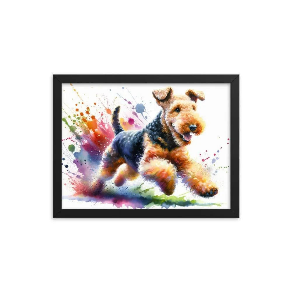 Airedale Terrier Joyful Run Watercolor Framed Poster - Oh Posters