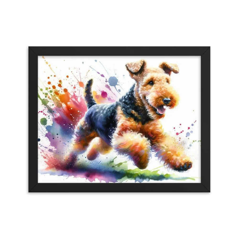 Airedale Terrier Joyful Run Watercolor Framed Poster - Oh Posters