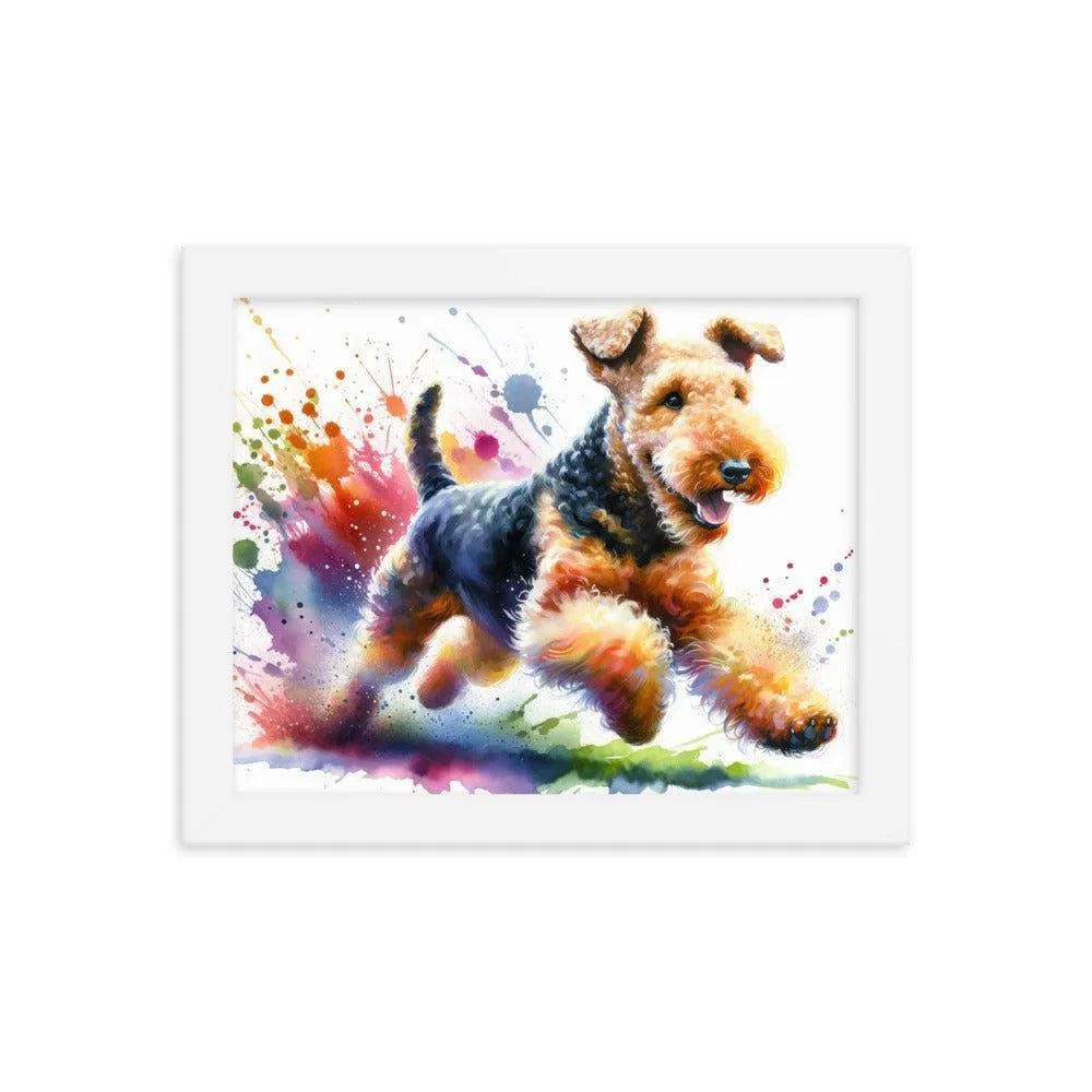 Airedale Terrier Joyful Run Watercolor Framed Poster - Oh Posters