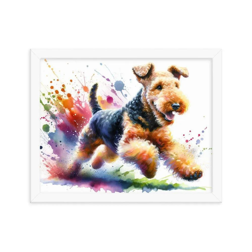 Airedale Terrier Joyful Run Watercolor Framed Poster - Oh Posters