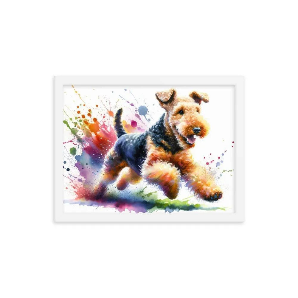 Airedale Terrier Joyful Run Watercolor Framed Poster - Oh Posters